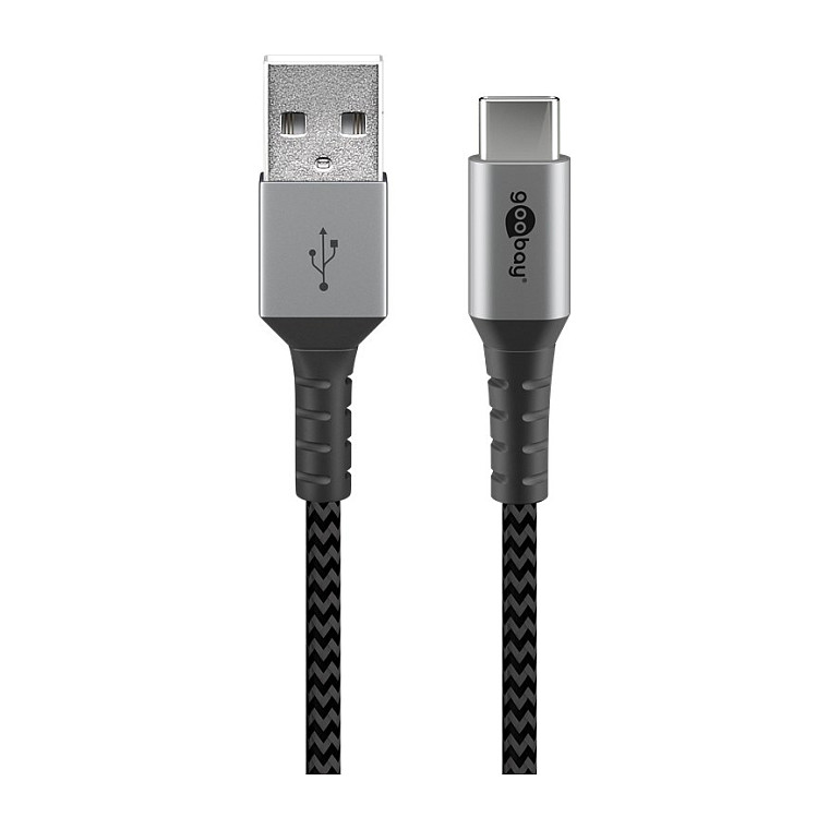 Goobay USB-C auf USB-A mit Metallsteckern, grau, 0,5m