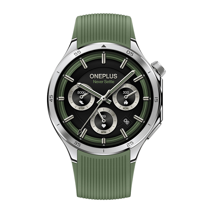 OnePlus Watch 3 Silver (Green Rubber Strap)