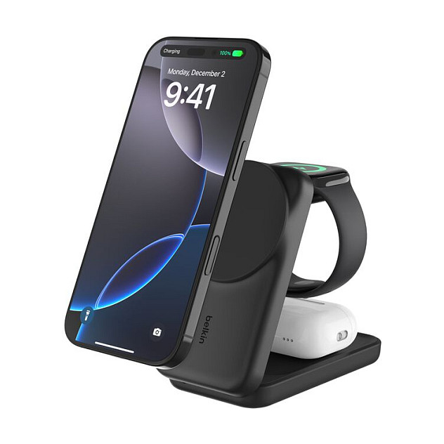 Belkin UltraCharge 25W Qi2 magn. 3-in-1 Lad.klappb.sw. WIZ036kqBK