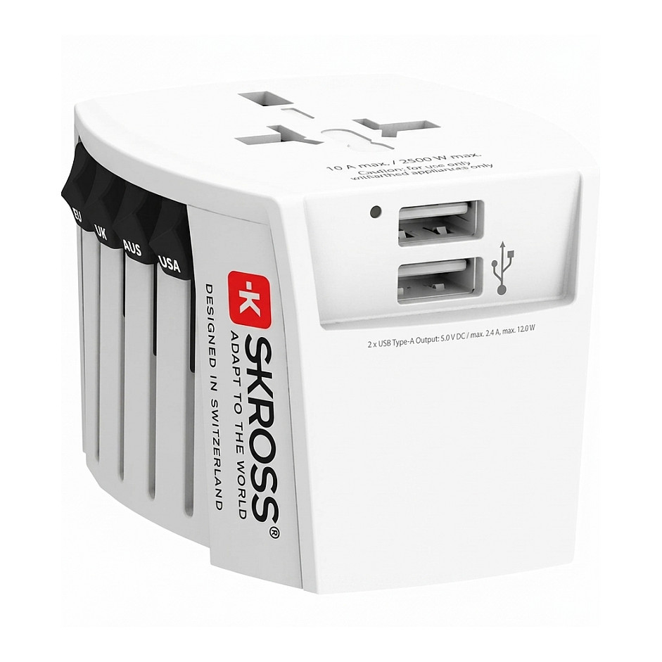 Skross MUV USB 2xA Universal 2-poliger Reiseadapter, Weltweit