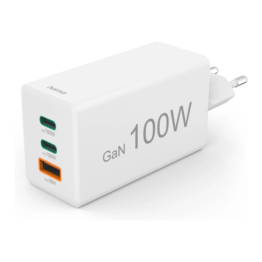 HAMA Schnellladegert GaN, 2x USB-C PD, 1x USB-A QC 65W Wei