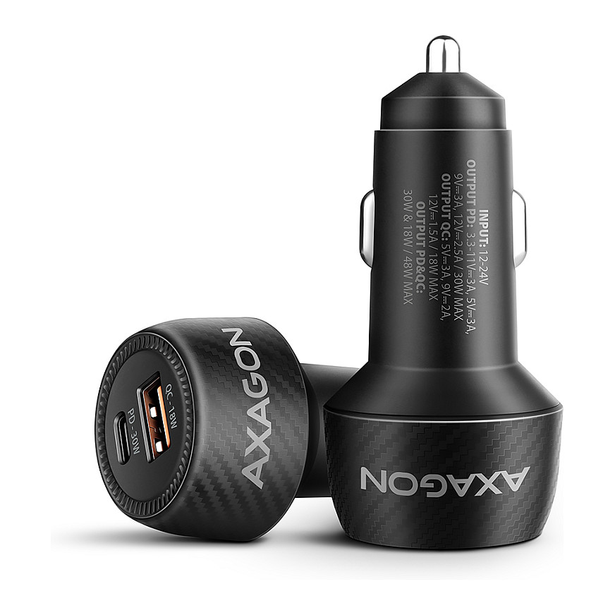 AXAGON PWC-PQ48 Auto Ladegerät, USB-C mit Powe Delivery 3, USB-A mit Quick Charge 4+ - schwarz