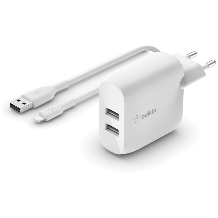 Belkin Dual USB-A Ladegerät incl. Lightning Kabel 1m 24W weiß