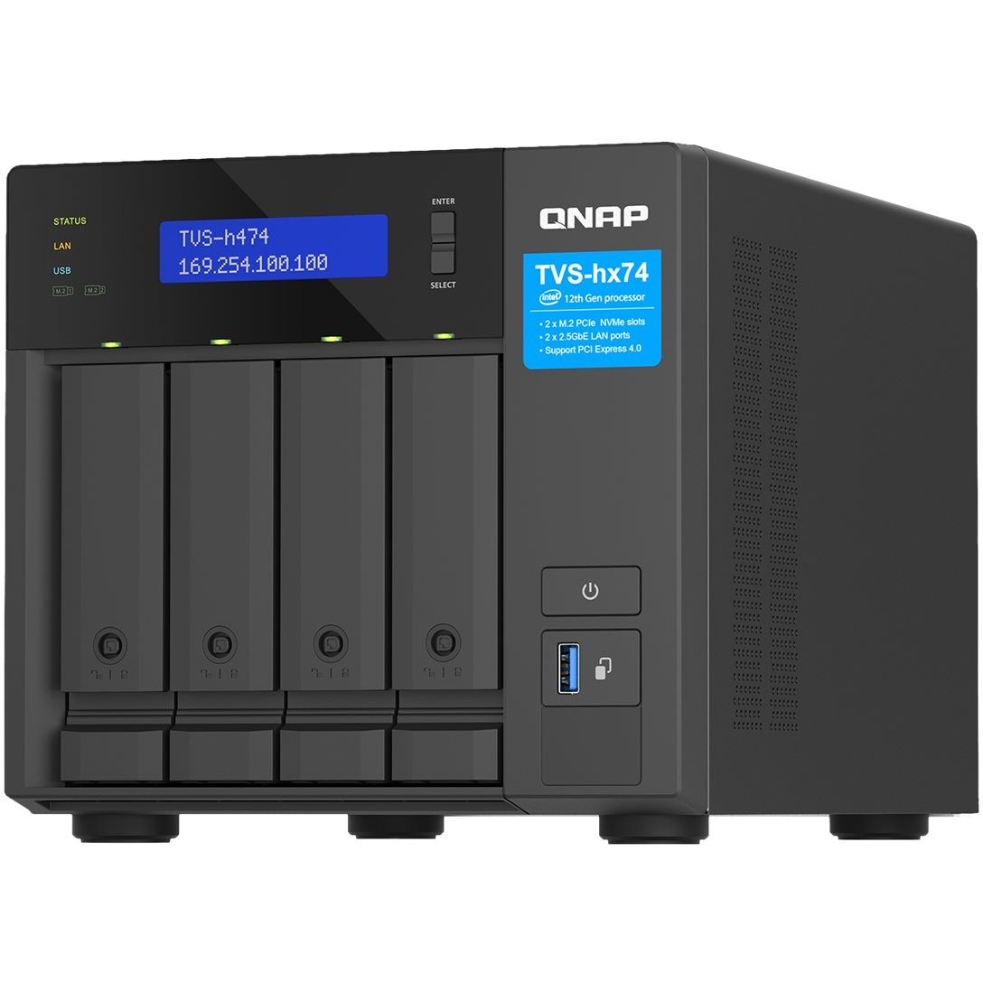 QNAP TVS-H474-PT-8G 4-bay QuTS hero NAS Intel Pentium Gold G7400 up to 3,7GHz 8GB SO-DIMM