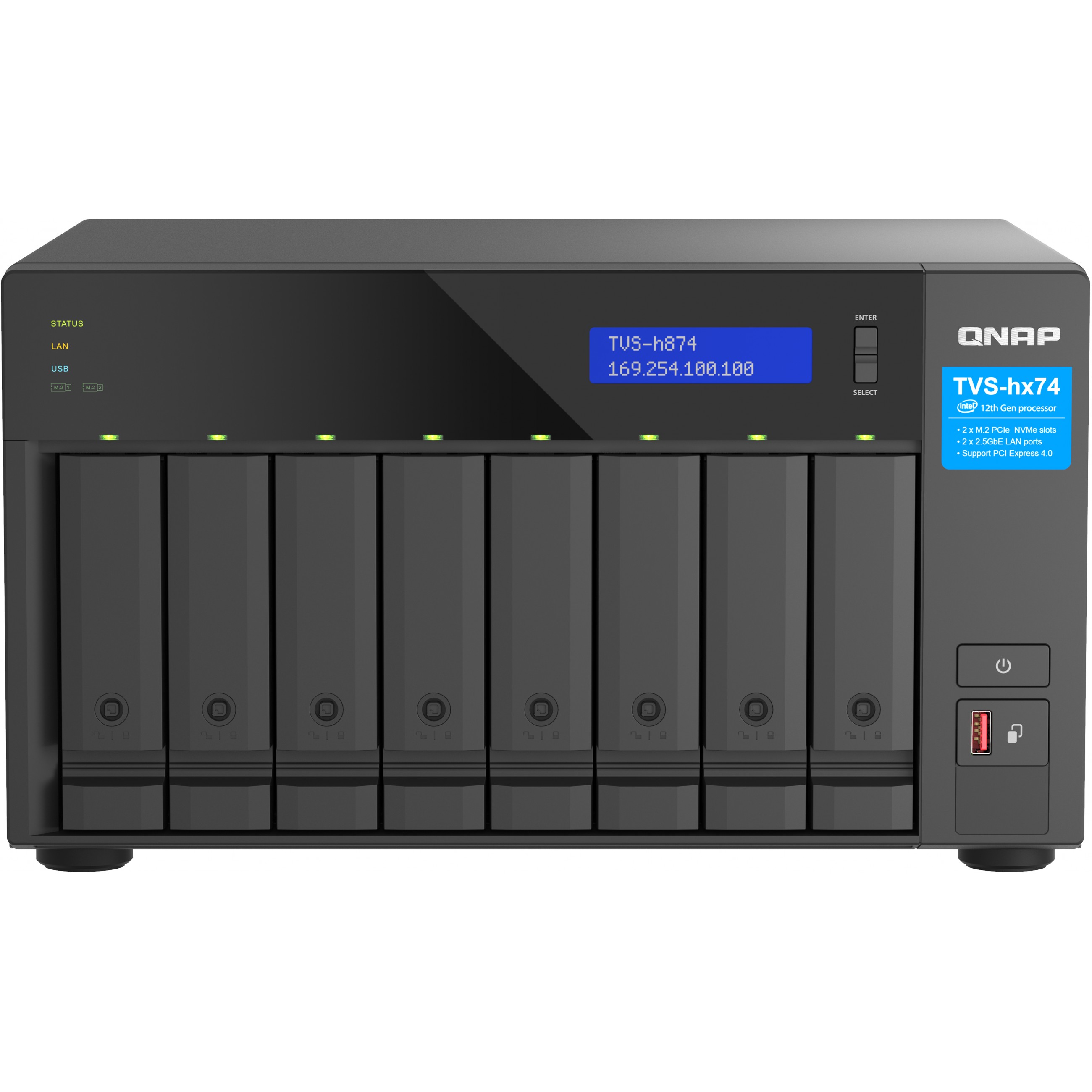 QNAP TVS-H874T-I7-32G 8-Bay NAS Intel Core i7-12700 12-core/20-thread Thunderbolt 4 ZFS Based