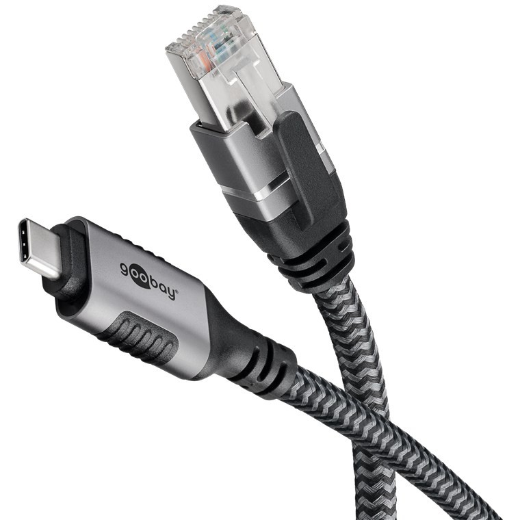 Goobay USB-C 3.1 > RJ45 (ST-ST) 1m Ethernet-Kabel Schwarz-Silber