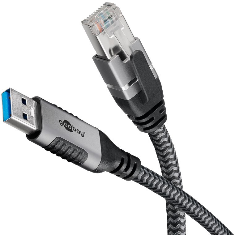 Goobay USB-A 3.0 > RJ45 (ST-ST) 1,5m Ethernet-Kabel Schwarz-Silber