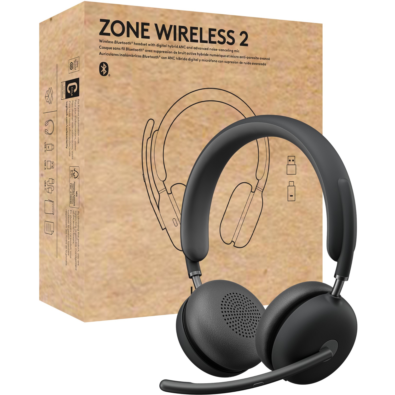 Logitech HEADSET - Zone Wireless 2 UC - GRAPHITE TEAMS - 2.4GHZ/BT - EMEA-914 - A00174 A00172 NO STAND