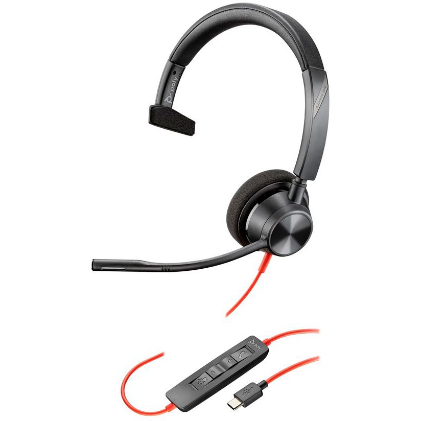 Poly Blackwire 3310 Monaural Microsoft Teams Certified USB-C Headset +USB-C/A Adapter (212703-01)