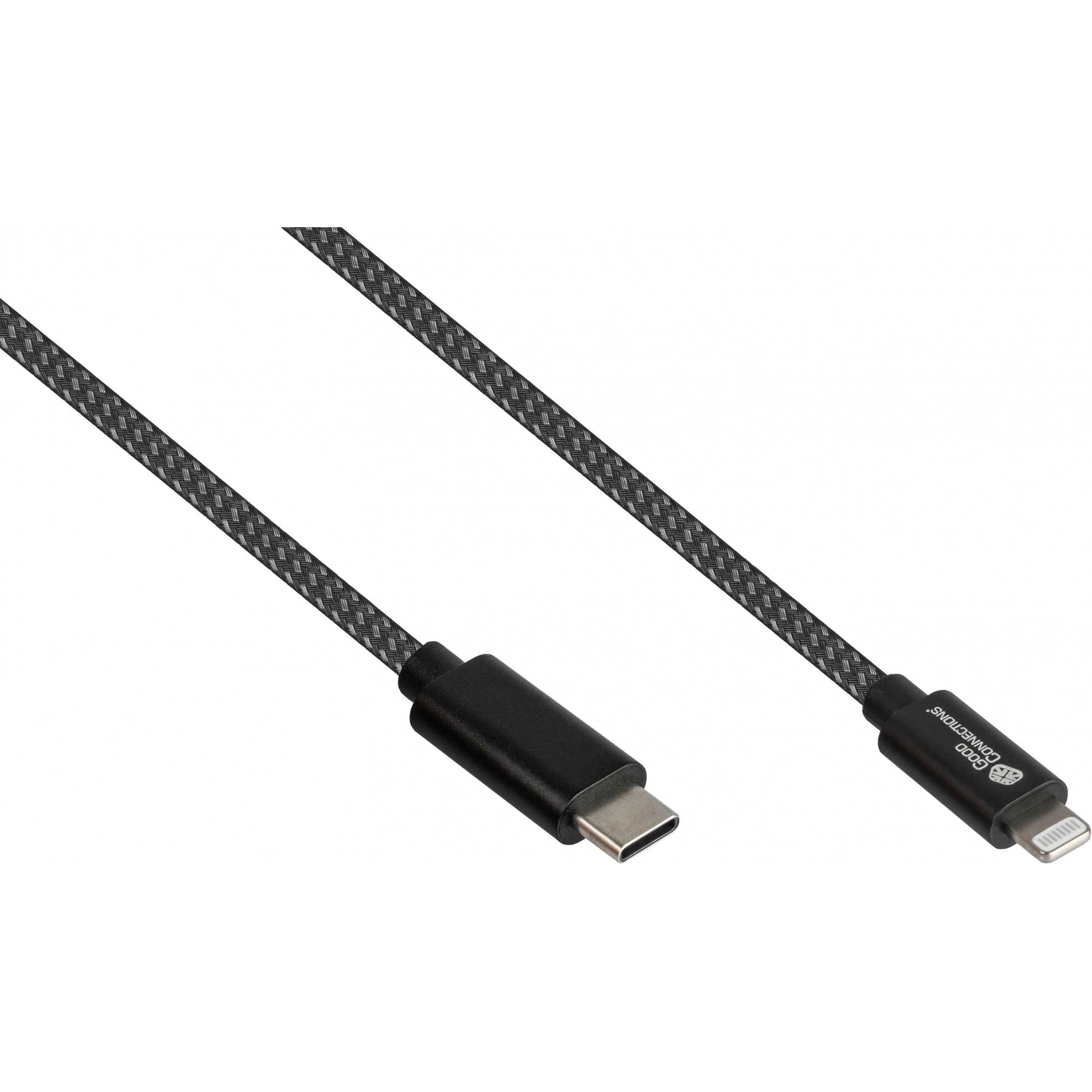 GoodConnections USB-C 2.0 > Lightning (ST-ST) 0,5m Ladekabel Textilmantel 18W Schwarz