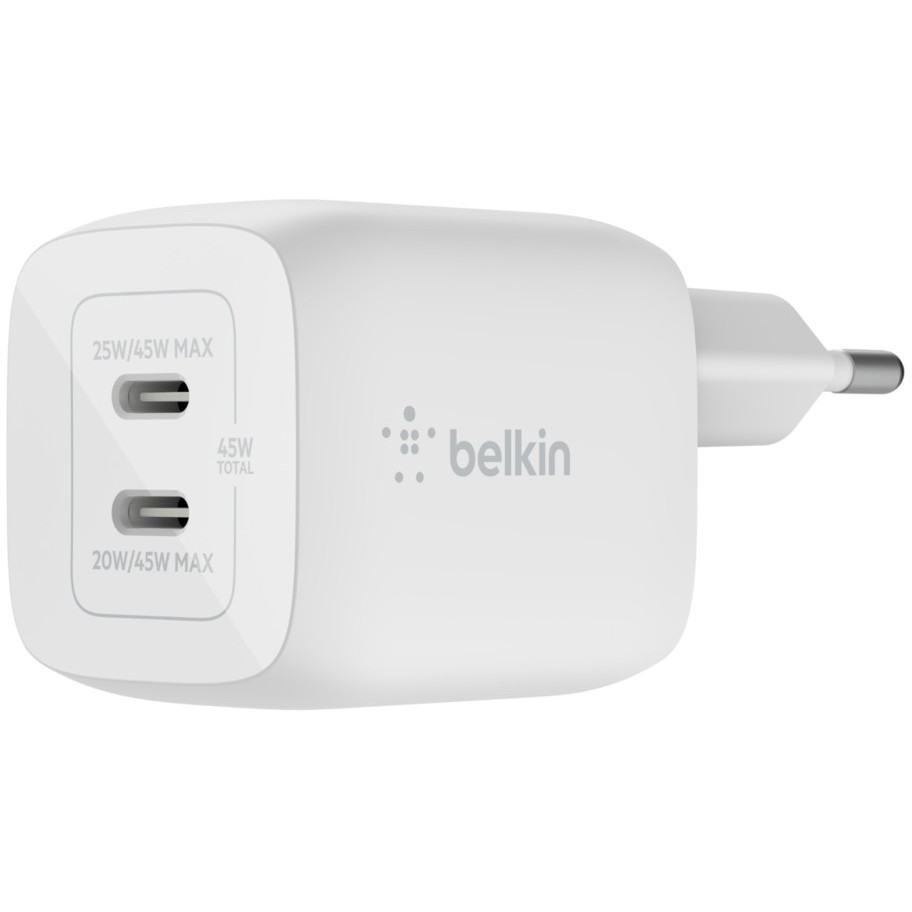 Belkin 45W Dual USB-C GaN Ladegerät Power Deliver, PPS, white