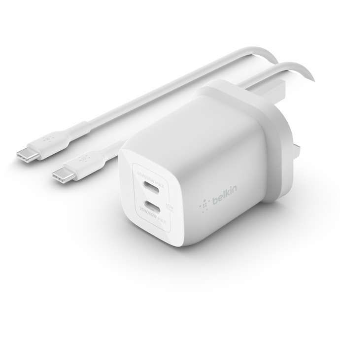 Belkin 65W Dual USB-C GaN Ladegerät mit PD und PPS + 2m Kabel