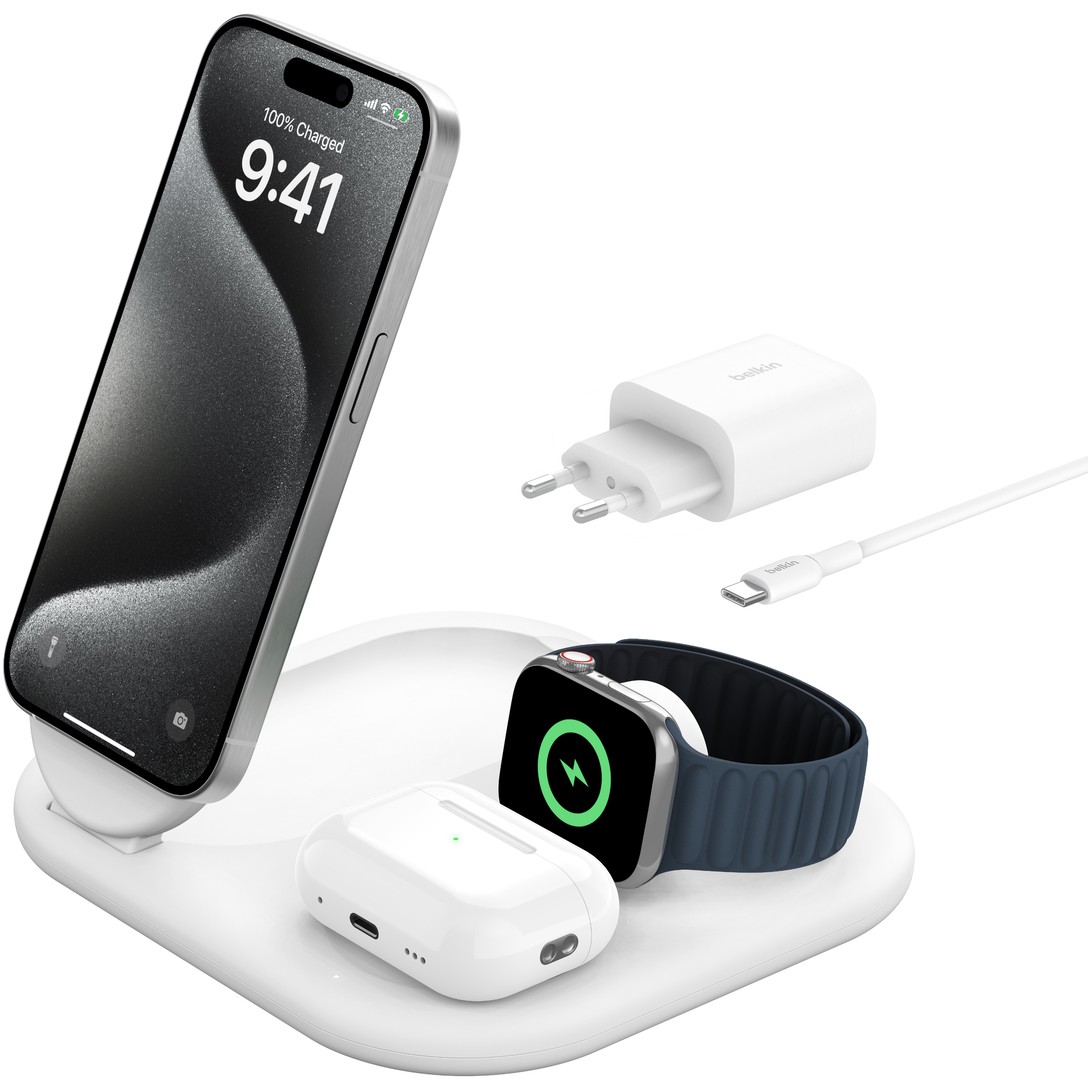 Belkin Wireless BOOST CHARGE Qi2 3-in-1 Ladest. 15W weiß