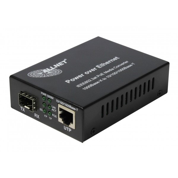 NET Z ALLNET Medienkonverter PoE (15,4W/30W) auf 1000BASE-SX/LX Single-/ Multimode SFP Mini-GBIC Anschluss ALL-MC202P-SFP1-PoE