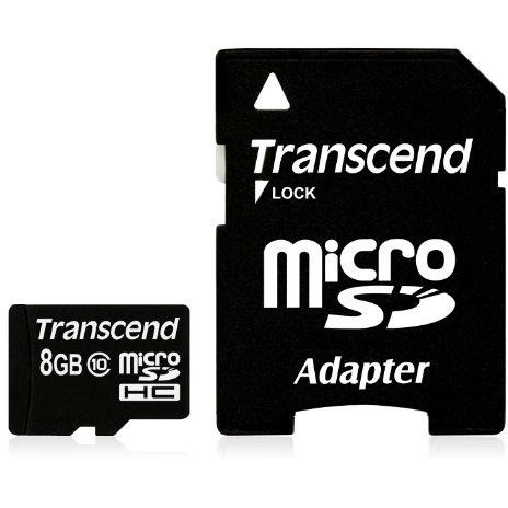 CARD 8GB Transcend Premium MicroSDHC 10MB/s +Adapter