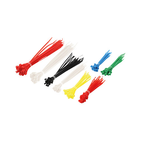 Cable tie set, PA66, 200 pcs., mixed color, different lengths