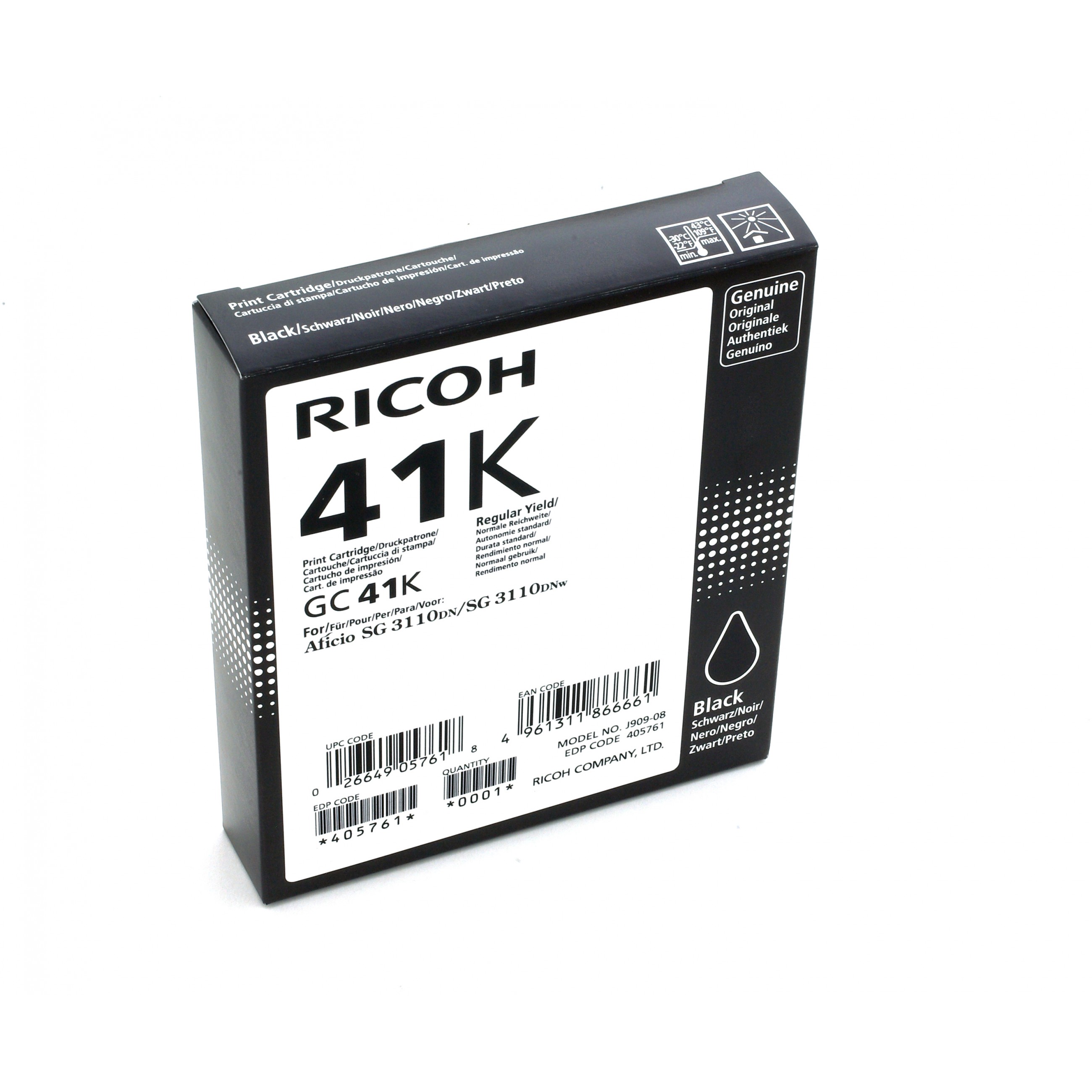 Ricoh Tinte 405761 schwarz GC41K bis zu 2.500 Seiten ISO/IEC 24711