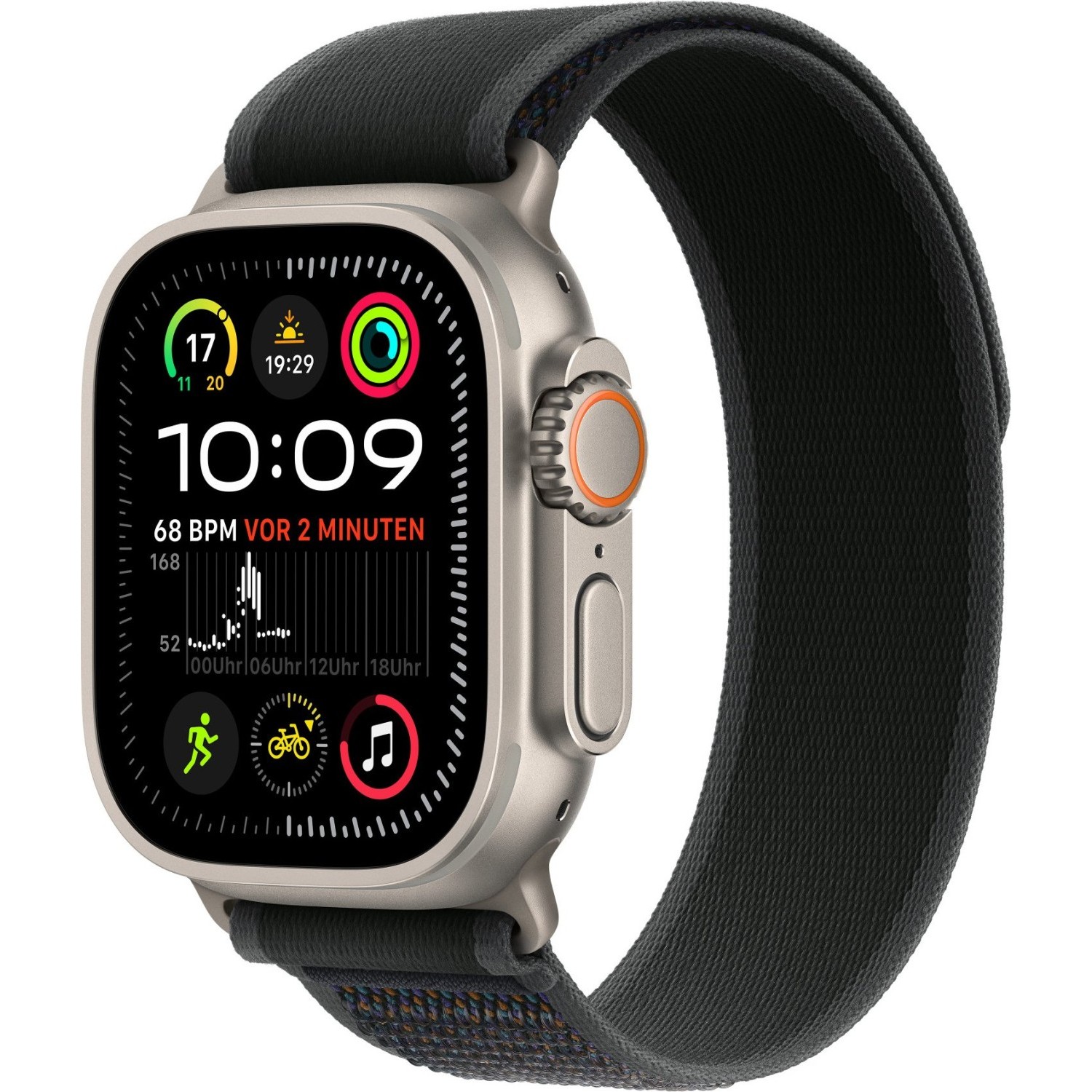 APPLE 49mm Black TrailLoop-M/L - Natural Titanium Finish