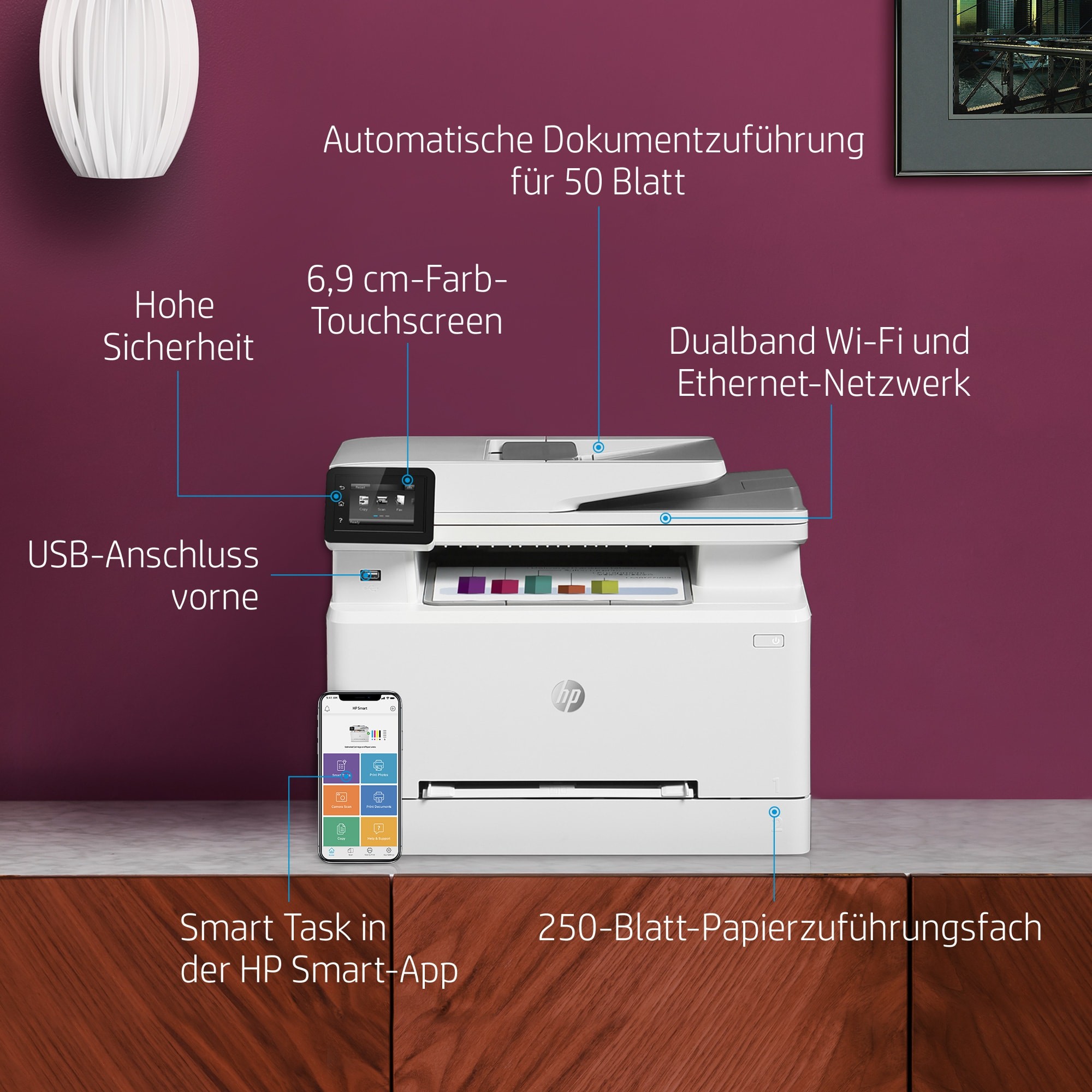 HP FL Farblaserdrucker Color 3in1 WiFi LAN A4 LaserJet MFP ADF M282nw Pro