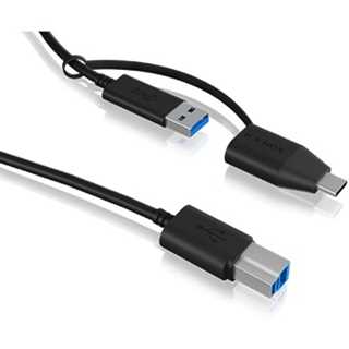 USB-A > USB-B (ST-ST) 1m + USB-A > USB-C (BU-ST) Adapter ICY BOX Black