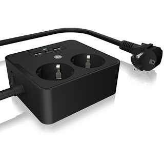 Steckdosenleiste Doppelsteckdose + 2x USB-Port ICY BOX Black