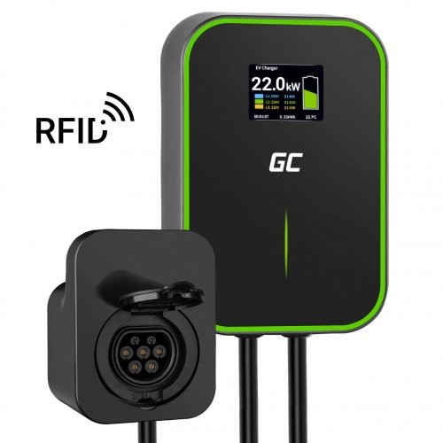 EM SET Green Cell Wallbox EV Powerbox RFID 2x Ladebuchse Typ2 22KW 32A +  Ladekabel Typ