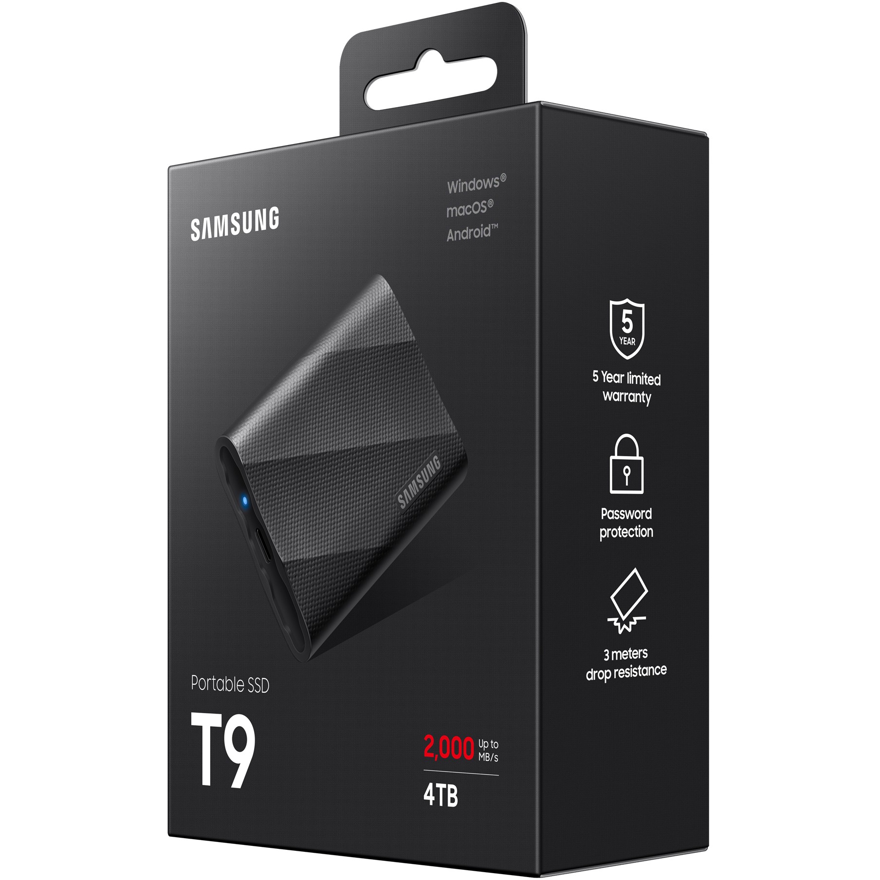 Samsung Portable SSD T9 4 TB USB 3.2 Gen2x2 Typ-C Schwarz bis 2.000 MB ...