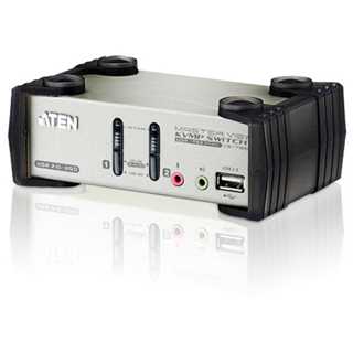 DATA KVM Desktop Switch 2-Port USB - PS/2 VGA KVM Switch with Audio & USB 2.0 Hub (KVM Cables included) ATEN