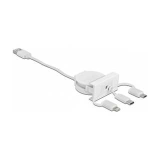 Delock Easy 45 Modul USB 2.0 3 in 1 Aufrollkabel USB Typ-A zu USB-C™, Micro USB und Lightning weiß