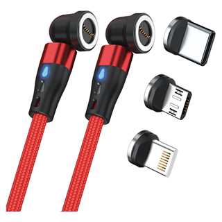 RealPower Magentic cable,1m,2x magnetisch,rot mit Adaptern