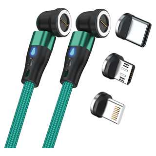 RealPower Magentic cable,1m 2x magnetisch,grün mit Adaptern