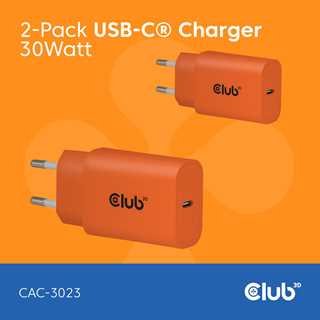 Club3D Lifestyle Ladegerät USB-C 30Watt. 2Stk orange retail