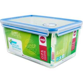 Emsa CLIP & CLOSE Frischhaltedose 8,0 Liter (transparent/blau, rechteckig, Maxiformat)