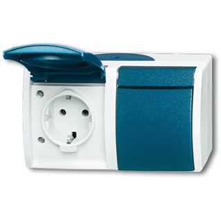 BUSCH JAEGER Ocean - Steckdose Klappdeckel 2-fach - AP *grau/blaugrün*