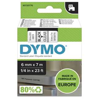 D1 Schriftband 6 mm x 7 m schwarz auf transparent 43610