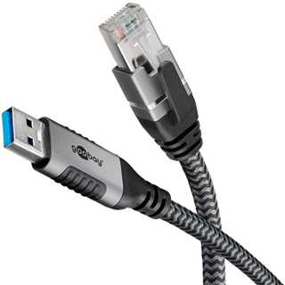 Goobay USB-A 3.0 > RJ45 (ST-ST) 10m Ethernet-Kabel Schwarz-Silber